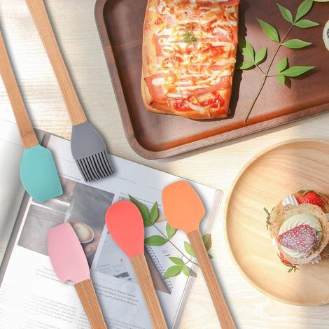 ustensiles de cuisine en silicone et bambou lot de 5 (1/4)