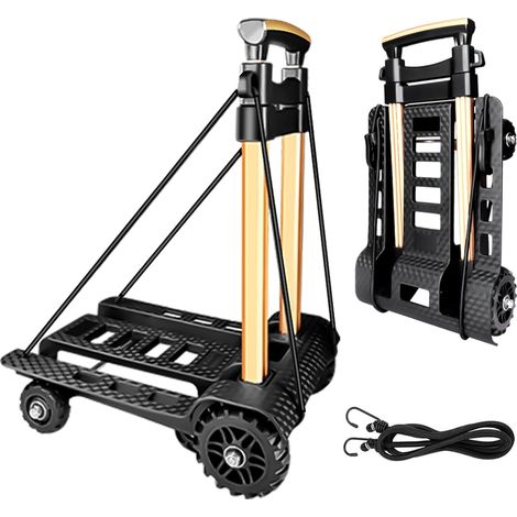 Chariot à Main Pliable, avec Roues de réservoir en PU résistantes à l'usure et silencieuse et Timon d'attelage réglable en Alliage d'aluminium, capacité 60KG / 132LBS et léger (3,9LBS) (1/5)