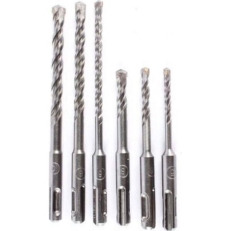 Set di 6 punte elicoidali da 5-10 mm, in lega di acciaio al tungsteno, per martelli elettrici a gambo tondo, adatte per muratura, calcestruzzo, pietra e roccia (1/4)