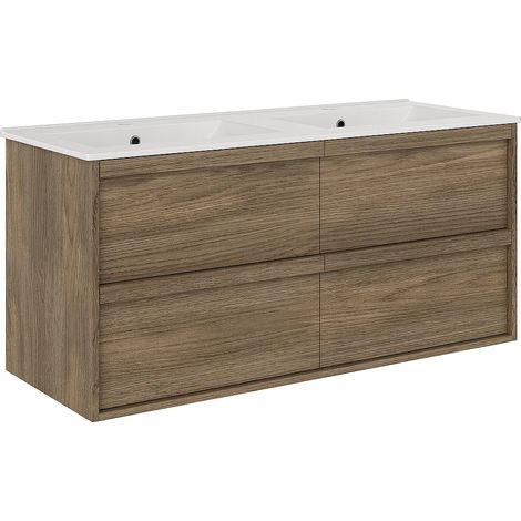 Meuble de salle de bain suspendu avec vasque à encastrer - Naturel foncé - 120 cm - UBRILA (1/5)