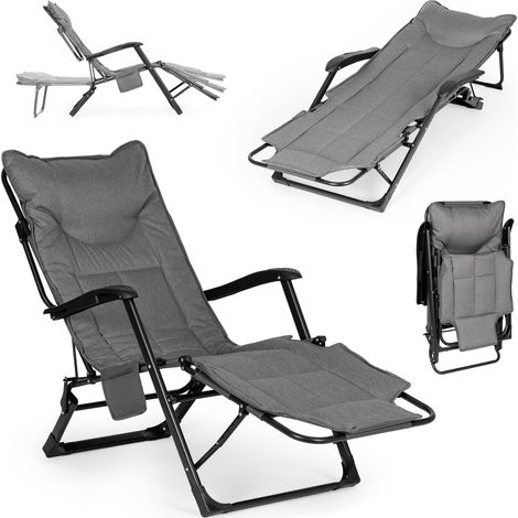 Tumbona plegable de jardín con reposapiés ajustable, color gris. (1/5)