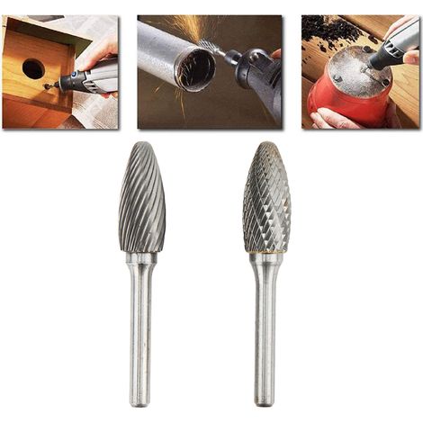 Fraises rotatives carbure simple et double coupe, diamètre 14mm, queue 6mm, pour métal, bois et meulage polyvalent.