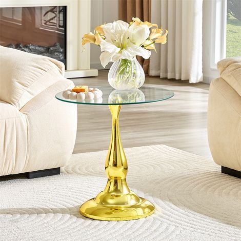 Table basse ronde verre - 50x50x51.5 cm - Design moderne chic salon chambre table d'appoint bout de canapé verre trempé - Or (1/5)