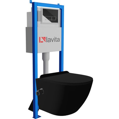 Bâti-support Lavita LAV 101 à 40 cm + WC Salto Black sans bord + plaque de commande LAV 200.3.2 chrome Kit complet WC (1/5)