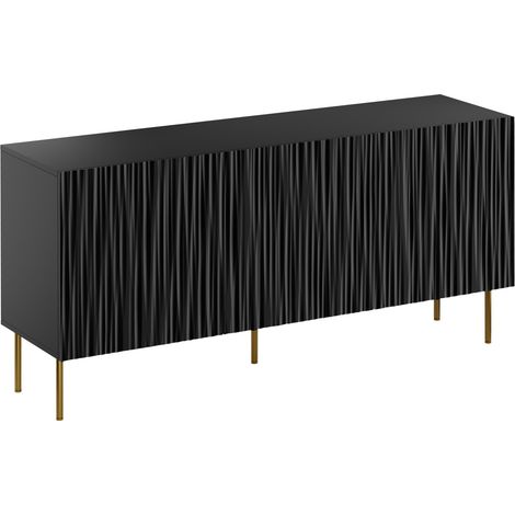 Aparador Lorelbo 100, Negro + Dorado, 75x152cm, Número de puertas: 343cm, MDF, Aglomerado laminado