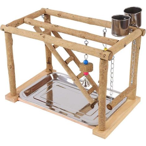 Ensemble de balançoire en bois pour cage à perroquets avec jouet et plateau. Accessoires inclus. (1/4)