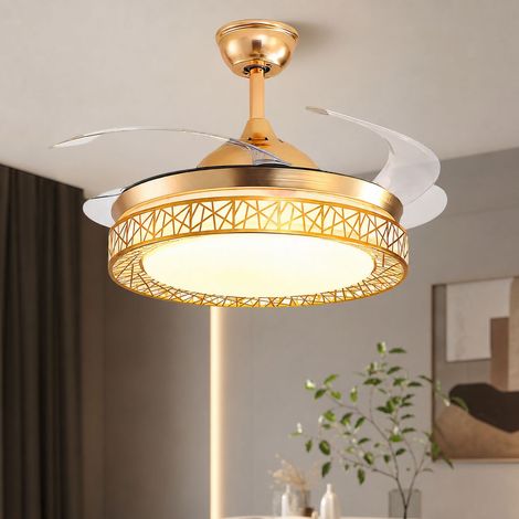 Ventilateur de plafond avec lumière LED 72W, 42 pouces (108cm), télécommande, variation intensité et température couleur, ABS Acrylique, Doré (1/5)