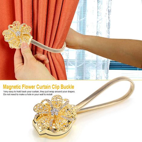 Fixation de rideau florale magnétique rétractable, ceinture porteuse dorée, accessoires de maison, attache réglable, lot de 2. (1/5)