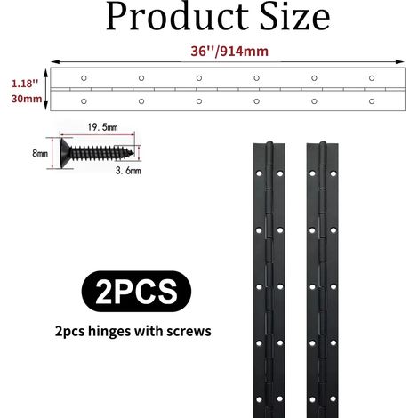 (2 pièces 36 po x 30 mm x 1,2 mm) 2 charnières piano continues pour porte d'armoire, boîte en bois, meuble, placard, usage marin (1/5)