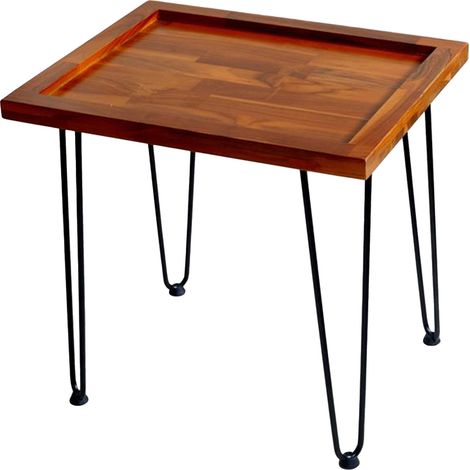 Table basse en acajou massif avec motif de feuilles, pieds en fer laqué pour salon, terrasse ou jardin (1/5)