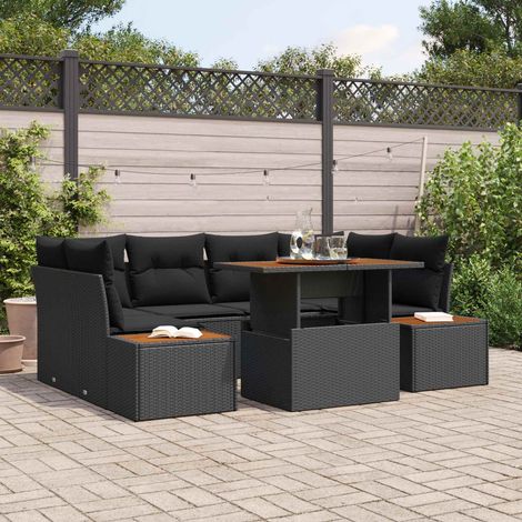 vidaXL Ensemble de canapé de jardin 7 pcs Noir Poly rotin (1/5)