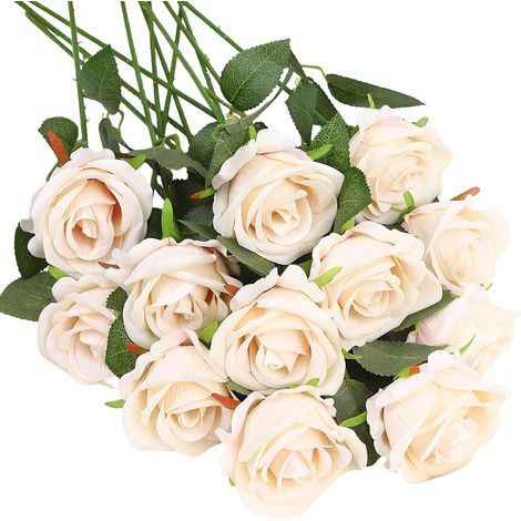 12 Pièces Fleurs Artificielles Bouquet Fausse Fleur Artificielles Roses (1/5)