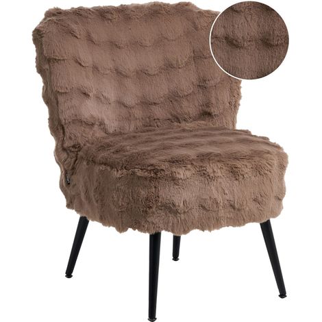 Armchair Light Brown Faux Fur Armless Accent Chair Armless Metal Legs Modern Design Living Room Bedroom VOSS (1/5)
