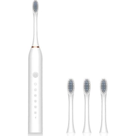Brosse à dents électrique portable étanche IPX7, rechargeable, 6 vitesses, blanche (1/5)