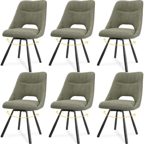 Esszimmerstühle 6er Set drehbar, ergonomische Küchenstühle, 360° Schwingfunktion, Kaschmir-Stoff, Graugrün (1/5)