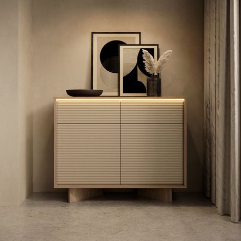 Credenza Hateva, Madia 2 Cassetti, 2 Ripiani, Apertura Battente, Scorrevole, 104x40x84h cm Marrone Rovere (1/5)