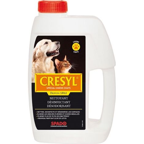 Nettoyant désinfectant spécial chiens et chats 1L – Élimine les odeurs d'urine et de déjections – Parfum agréable – Pour surfaces intérieures – Cresyl