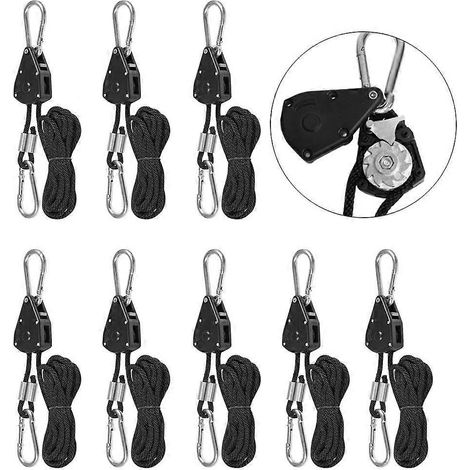 Lot de 8 sangles à cliquet pour corde de 3 mm (1/8 pouce), réglables et robustes, pour lampe suspendue. (1/5)