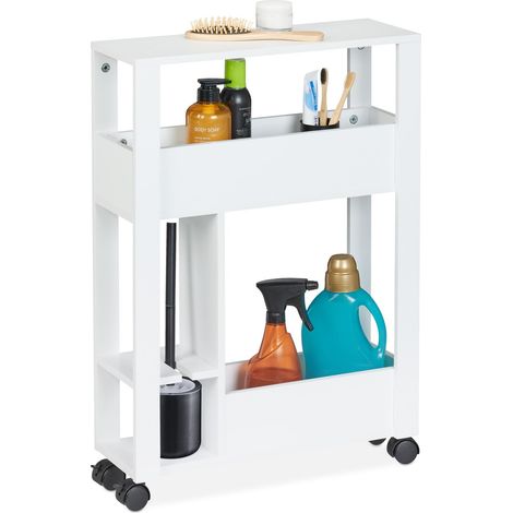 Meuble de Rangement, 2 Compartiments Ouverts, Emplacement pour la Brosse WC, 71,5 x 17 x 50 cm, Blanc (1/5)