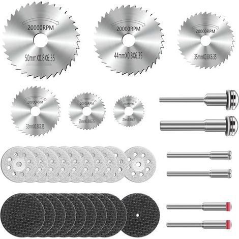 Jeu de 32 disques pour outil rotatif - Disques de coupe en acier rapide et diamantés adaptés au bois, au verre, au plastique, à la pierre et au métal. (1/5)