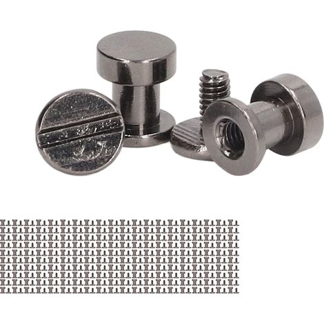 Lot de 200 vis Chicago DIY à tête plate double couche, laiton argent noir, rivets à clouer pour projets de cuir et reliure (1/5)