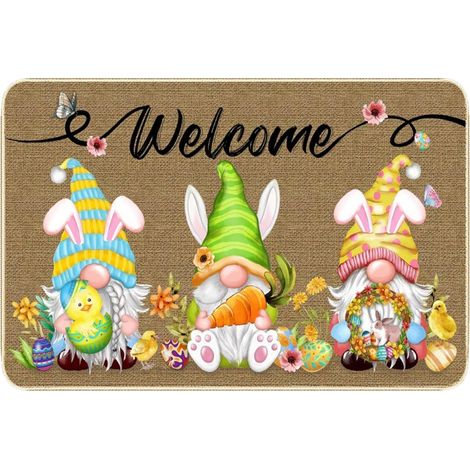 Tapis de sol décoratif lapin de Pâques, camion fleuri, paillasson d'intérieur et d'extérieur, tapis de couloir (1/5)