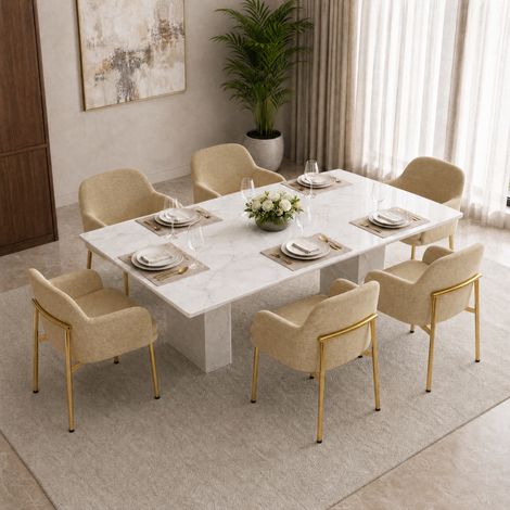 Esszimmerstühle 6er Set - 61 x 59 x 78.5 cm - mit Armlehnen verstellbare Füße ergonomisch - moderner Stil - Metall Polyester - braun (1/5)