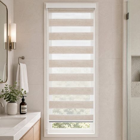 VOUNOT Day and Night Zebra Roller Blinds No Drill, 55x150cm Linen (1/5)