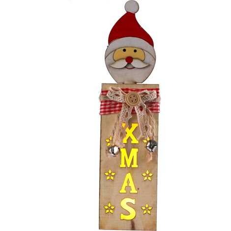 Veilleuse De Noël - Figurine En Bois Éclairée Santa Claus Renne Bonhomme De Neige - Décoration De Bureau Et Table Pour Fêtes De Fin D Année - Lot De 3 (1/5)