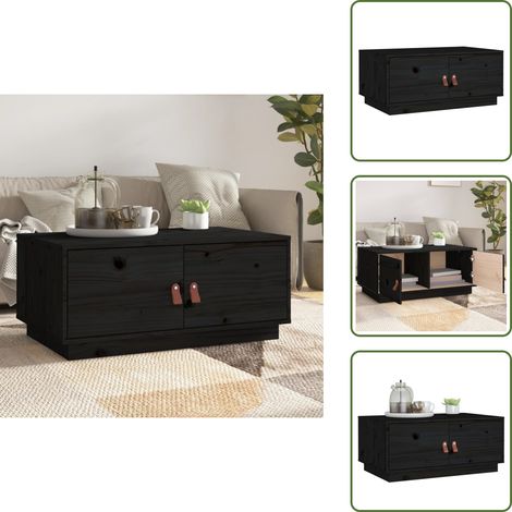 Table basse Noir 80x50x35 cm Bois massif de pin - Table Basse - Meuble Salon - Table D'appoint - Table En Bois - Table Design (1/5)