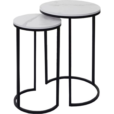 Set 2x tavolini eleganti da salotto HHG-401 effetto marmo bianco nero