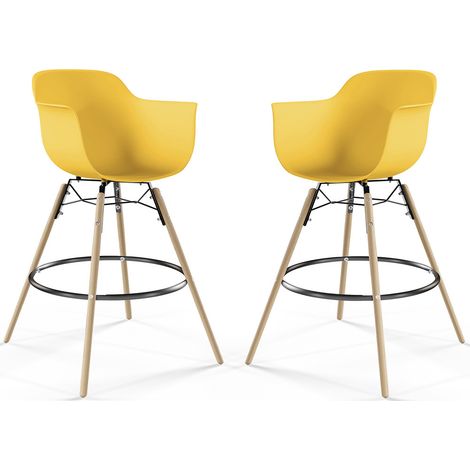 Sgabello da Bar - Design Scandinavo - Gambe in Legno - Set di 2 - Nordika Pastel yellow