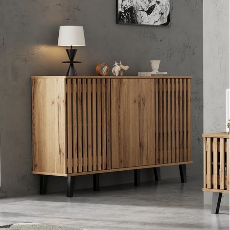 Credenza 150x40x95 cm in pannelli di legno naturale, contenitore per soggiorno FloraGrace (1/5)
