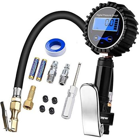 Manomètre Numérique - Jauge de Pression Pneus - Écran LCD 250 PSI - Raccord Mâle 1/4" NPT - Pour Voiture Moto Vélo - 1 Pièce