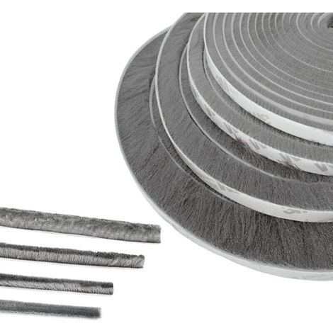 Brush door seal, 1 m (L) x 9 mm (W) x 23 mm (D), grey, soundproof door and window seal, self-adhesive brush seal (1/5)