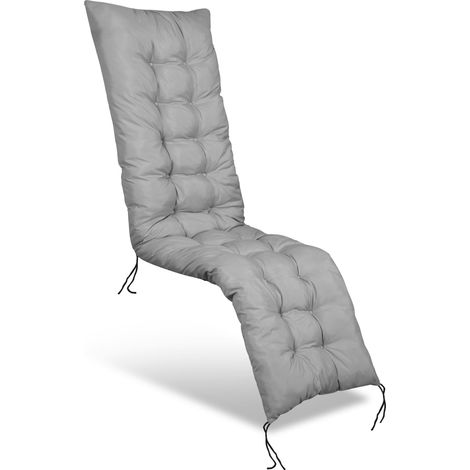 Coussin bain de soleil 165x50 cm – Microfibre gris clair – Garnissage fibres de silicone – Lavable et imperméable