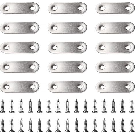 15 Pièces 46x16x2 mm Equerre de Fixation Plats, Supports Plats Droits en Acier Inoxydable, Plaques de Fixation Plates, Réparation Support Plat, avec 30 Pièces Vis, pour Meubles en Bois (1/5)