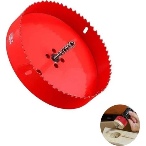 Scie-cloche bi-métal HSS M42 de 160 mm - Tige hexagonale avec foret pour bois, construction sèche et tôle métallique - Profondeur de coupe 31 mm - Acier rapide - 1 pièce rouge - (1/5)