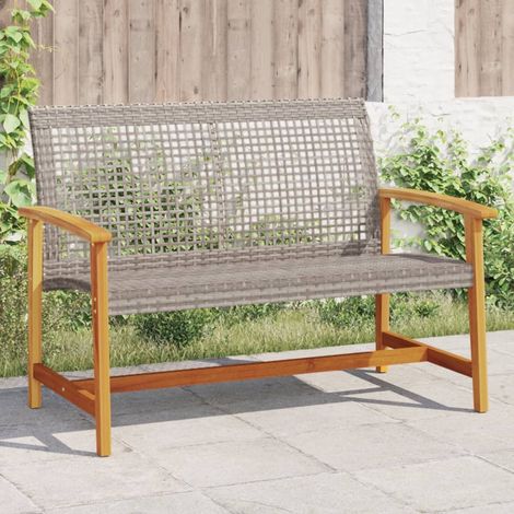 Gartenbank Grau 112 cm Poly Rattan und Akazienholz (1/5)