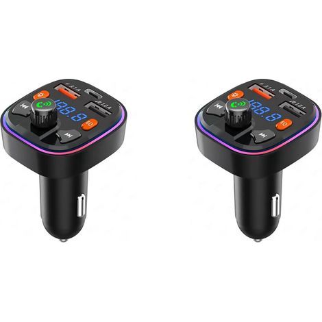 2X Transmetteur FM pour Voiture - Double Port USB et Chargeur de Voiture PD Type-C, RéTroéClairage LED 7 Couleurs, Lecteur de Musique MP3 (1/4)