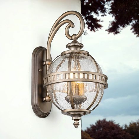 Außenleuchte Wand Aluminium Glas E14 IP44 48,9 cm hoch in Bronze brüniert 2-flammig Vintage Design
