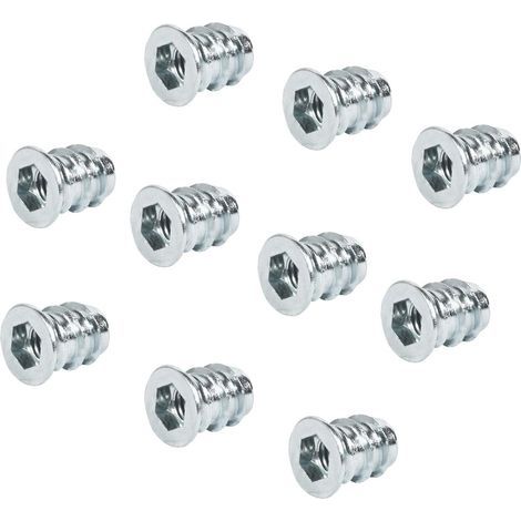 Insert d'Ecrou à Vis - Visserie pour Meuble et Planche en Bois - Écrou à Six Pans Creux pour Bois et Plastique - Insert Fileté en Acier avec Bord de Protection - 100 pcs - M4 x 10 mm (1/3)