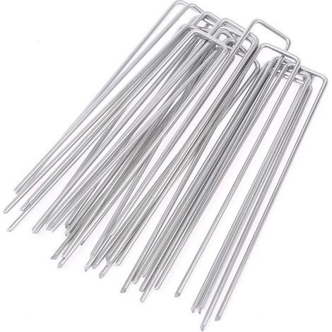 Galvanized Steel U-Shaped Ground Stakes - 50 Pack - For Weed Barrier Fabric - 150 x 25 mm