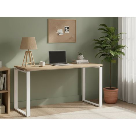 Dmora - Escritorio Michele, Escritorio multiusos, Mesa de oficina para PC, El plan de trabajo, 150x60 h76 cm, Roble y Blanco (1/5)
