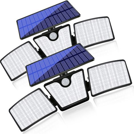 Lampe solaire extérieure 3 têtes 56 LED avec détection, éclairage de jardin IP65, lampe LED pour cour, terrasse, allée et espace paysager, 1,5 W, 5,5 V(2pcs) (1/4)