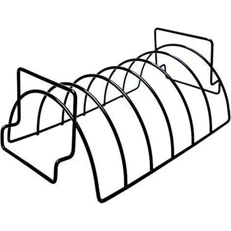Grille à côtes levées pour barbecue, grand support antiadhésif en acier inoxydable pour 6 côtes levées (noir) (1/5)