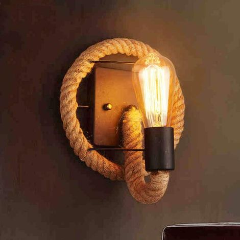 MINKUROW Cuerda De Cáñamo Vintage Aplique De Pared Cuerda Americana Lámpara Industrial Bar Personalidad Aplique De Pared Retro Loft Redondo Restaurante Pasillo Sala De Estar Balcón Pasillos Apliques L (1/5)