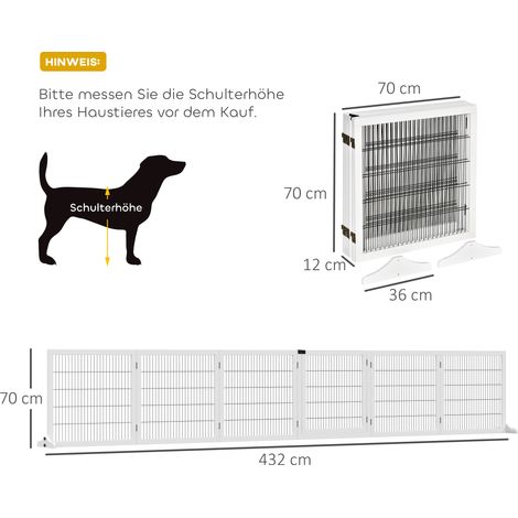 Barrière pliable pour chien, 432 x 36 x 70 cm, bois de pin, blanche (1/5)