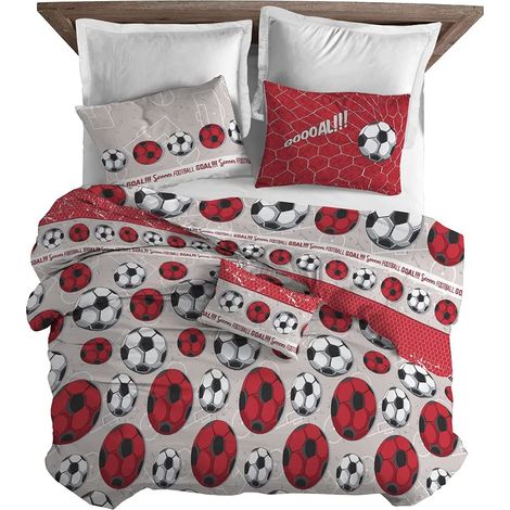 Copripiumino parure sacco e federa 100% cotone singolo matrimoniale Linea Calcio Singolo - Rosso (1/3)