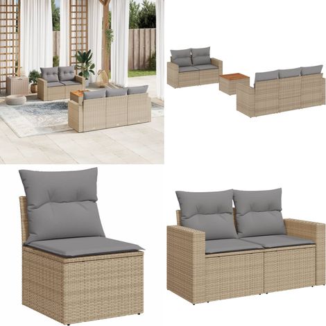 6-tlg. Garten-Sofagarnitur mit Kissen Beige Poly Rattan - Gartenmöbel Set - Outdoor Möbel - Rattan Gartenset - Lounge Set - Esstisch Set - Home & Living (1/5)